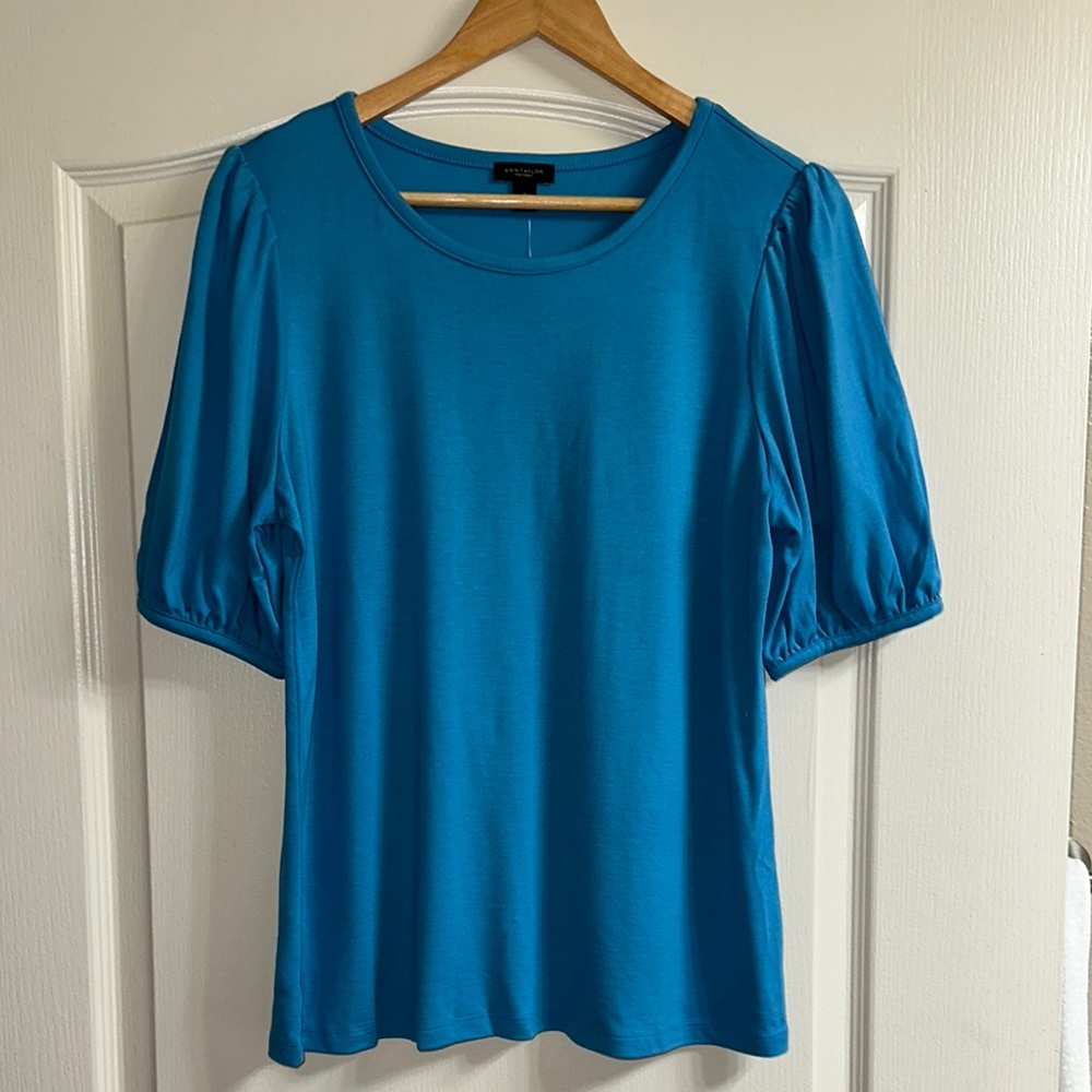 Blue Puff Sleeve Blouse with Relaxed Fit